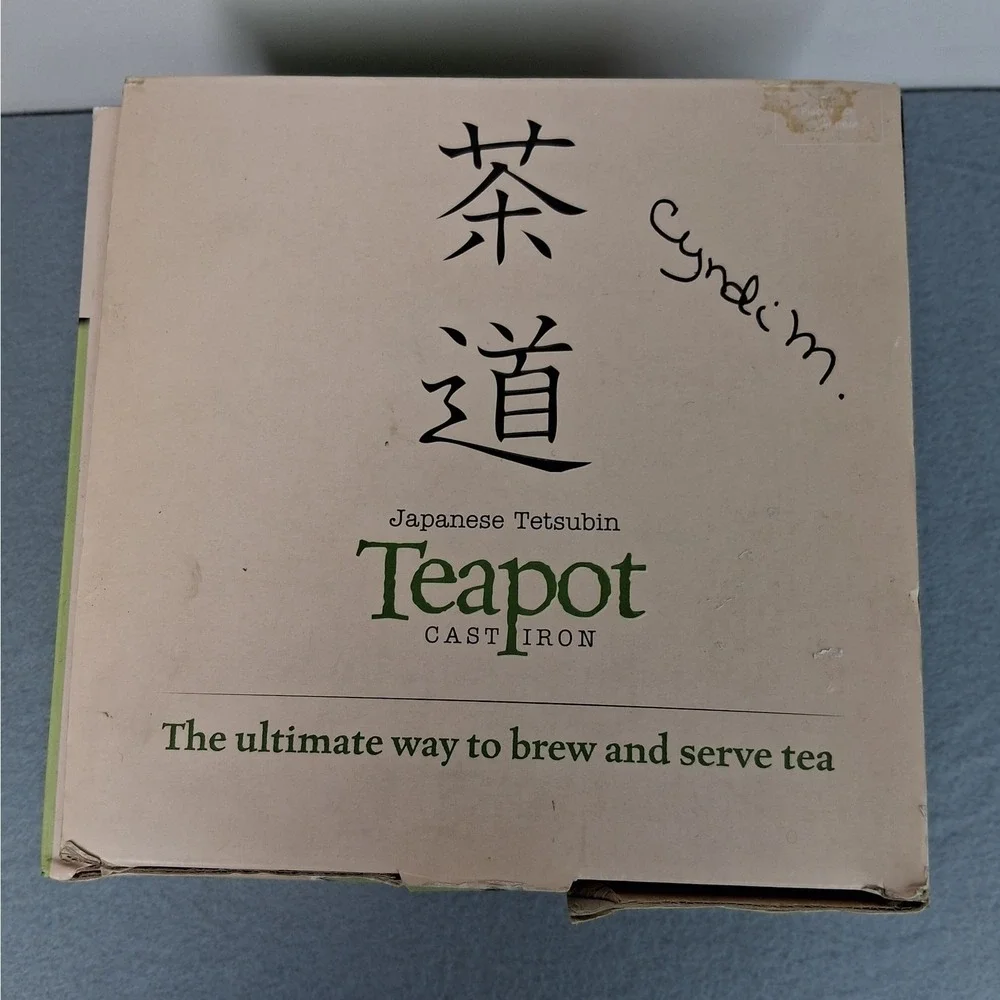 Japanese Tetsubin Teapot Green Cast Iron Dragonfly Enamel Interior NIB